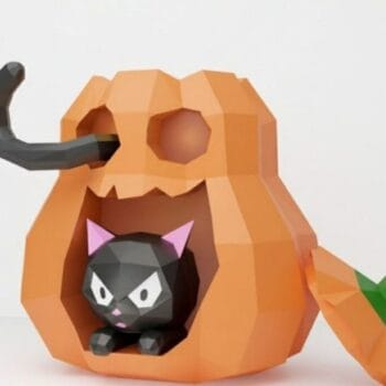 Паперкрафт Фігура тикви з котом на Хелловін